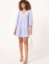 VESTIDO ISELLER DE VISCOSE MANGA BUFANTE - AZUL